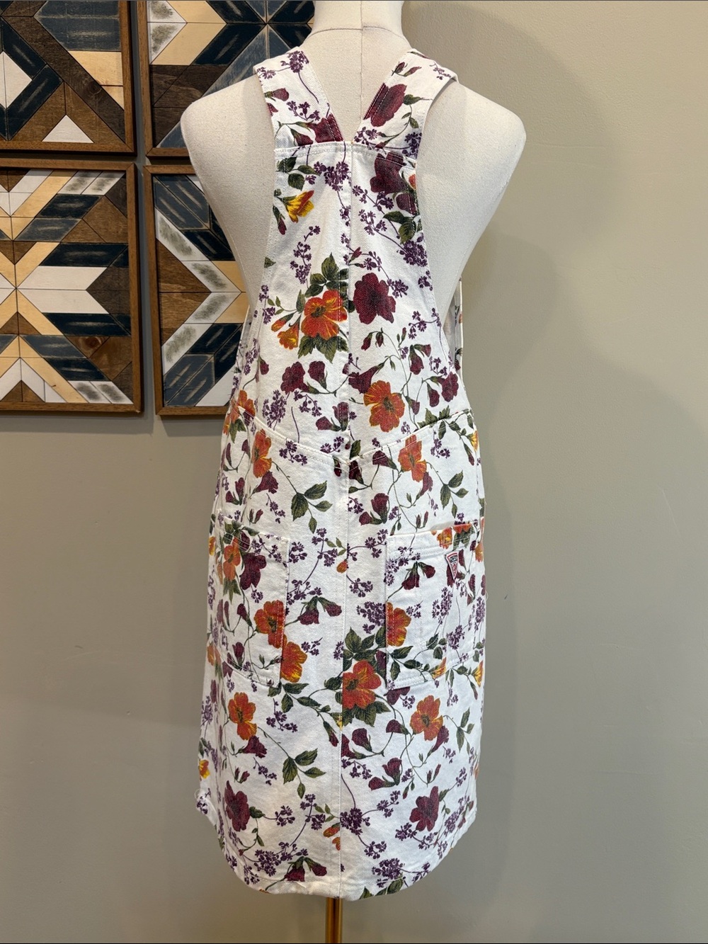 Vintage Guess 90s White Floral Cottagecore Denim Overall Dress S / M - Picture 6 of 13